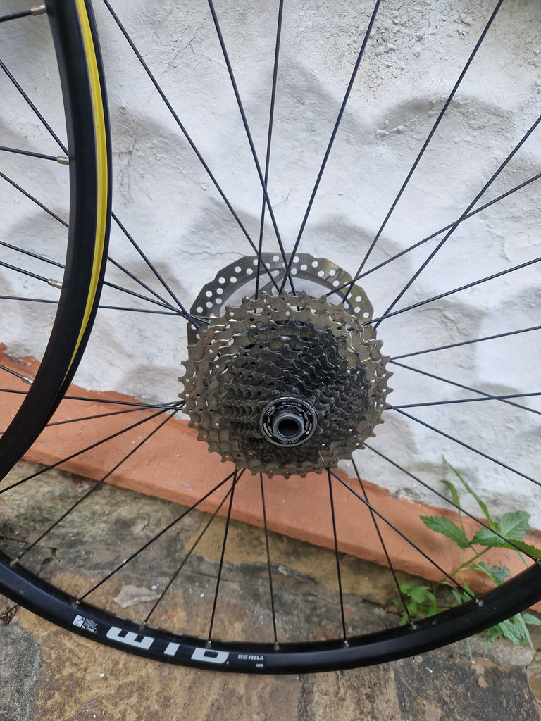 WTB Serra gravel aluminum wheels, tubeless ready.