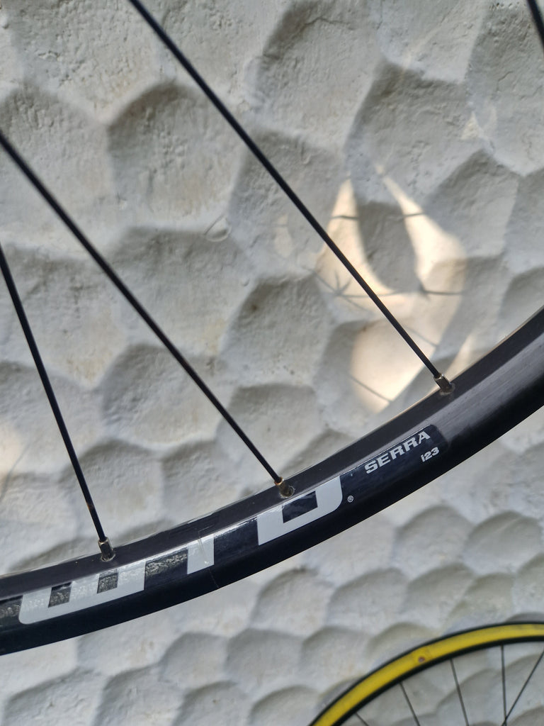 WTB Serra gravel aluminum wheels, tubeless ready.